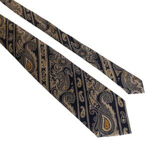 Blair Mens Silk Necktie Navy Beige Geometric Vintage Made In England Office